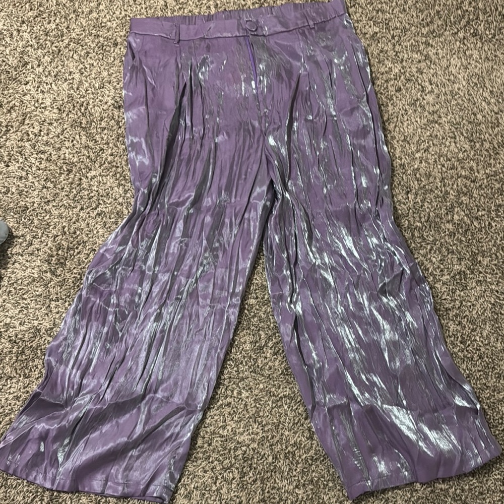 Shiny Purple Wide-Leg Pants
